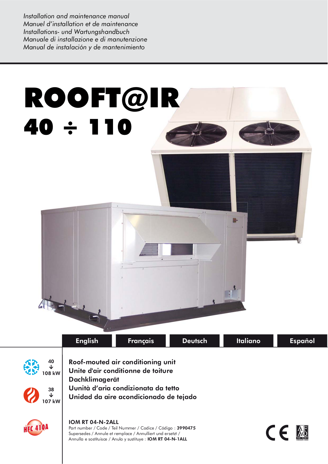 SystemAir Rooft@ir 40, Rooft@ir 50, Rooft@ir 100, Rooft@ir 60, Rooft@ir 110 Installation And Maintenance Manual