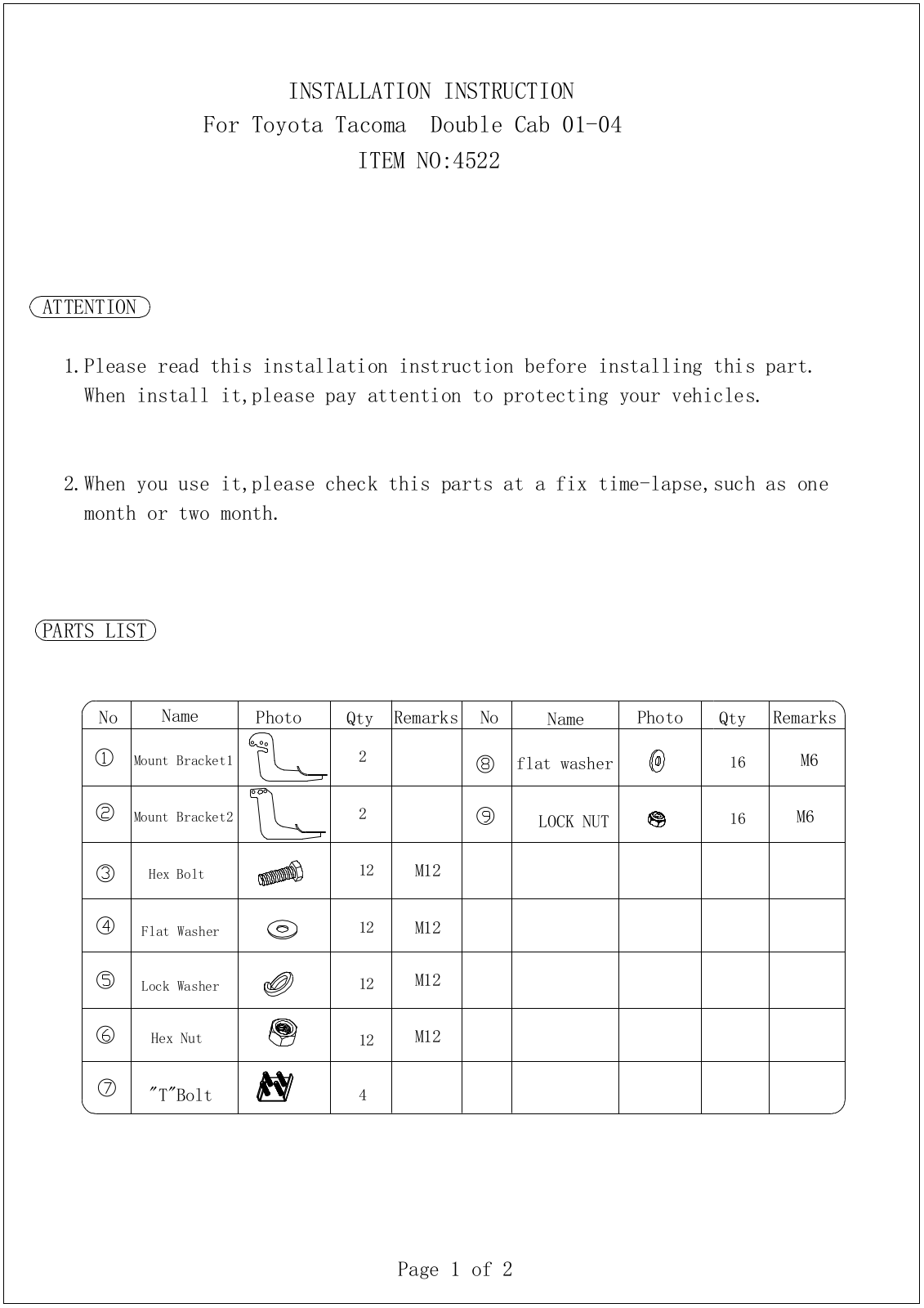 Aries Automotive 4522 User Manual