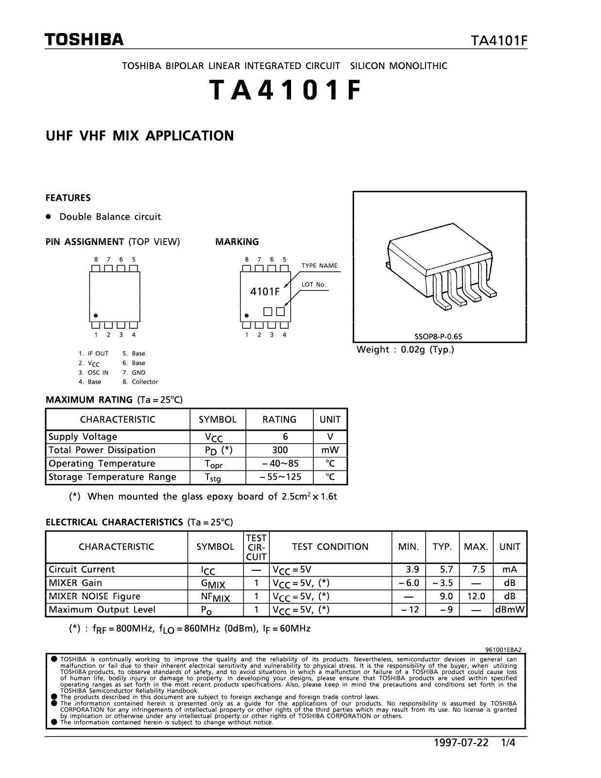 Toshiba TA4101F Datasheet