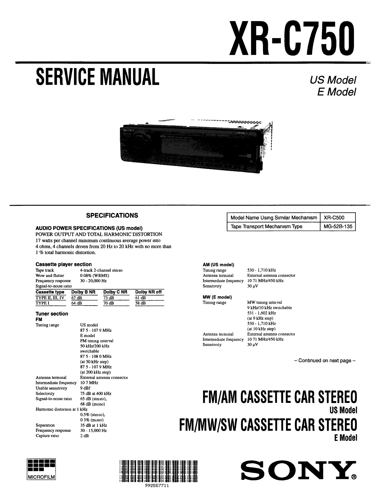 Sony XRC-750 Service manual