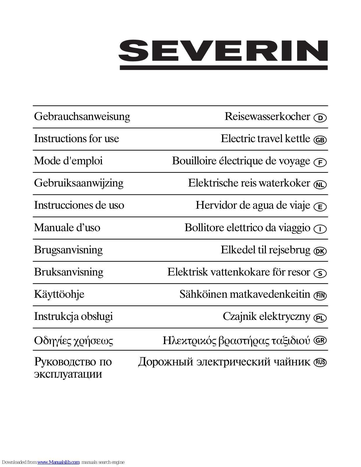 SEVERIN Electric travel kettle Instructions For Use Manual