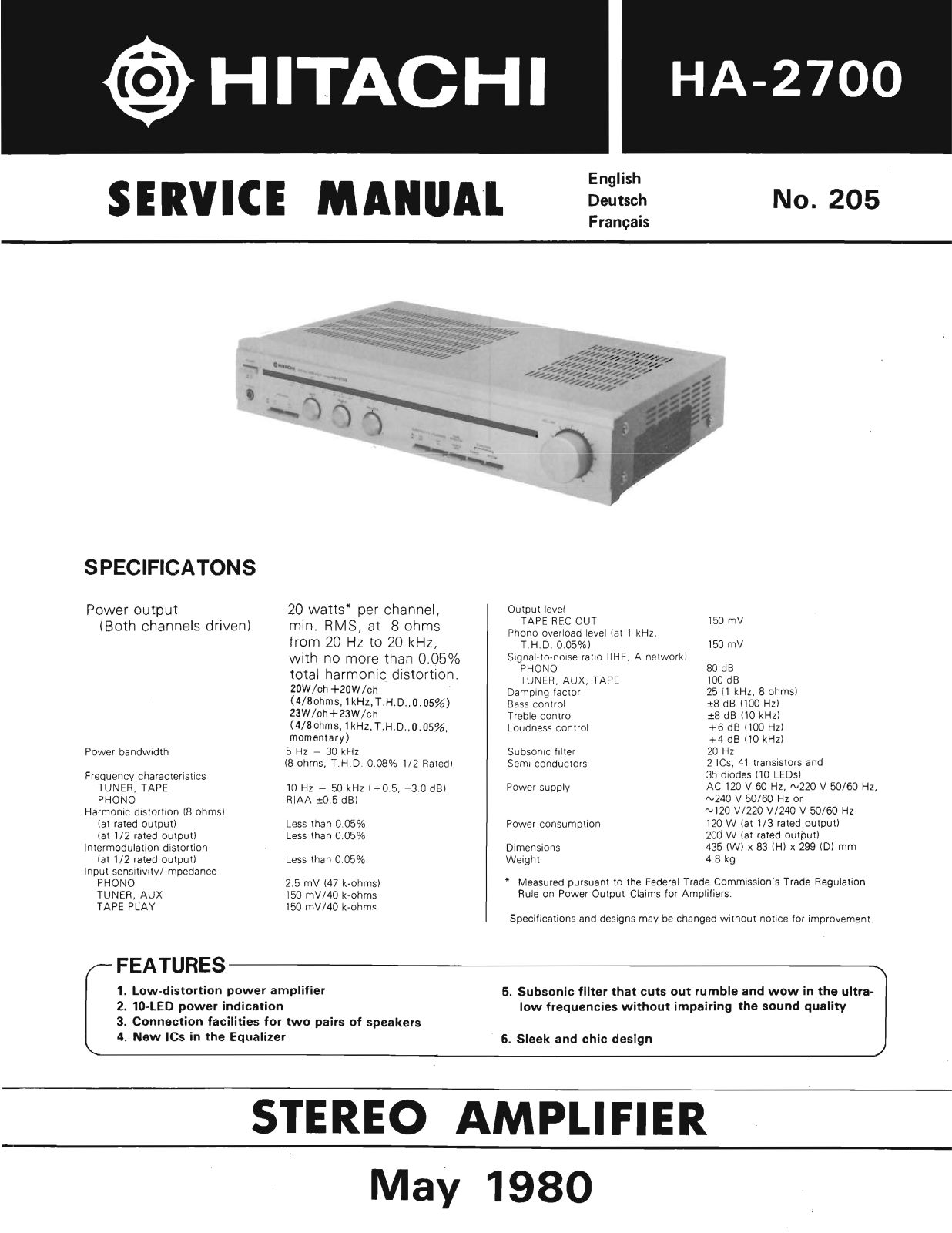 Hitachi HA-2700 Service Manual