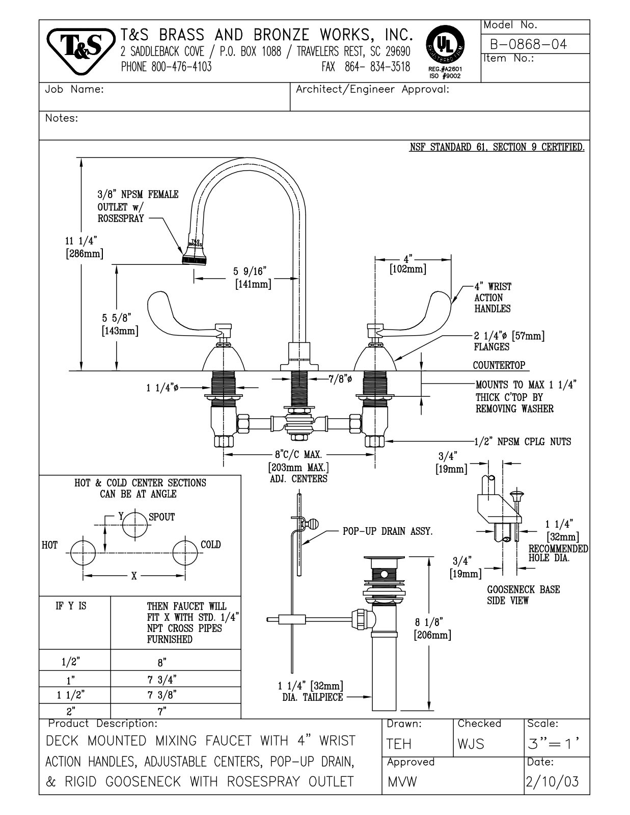 T & S Brass & Bronze Works B-0868-04 General Manual