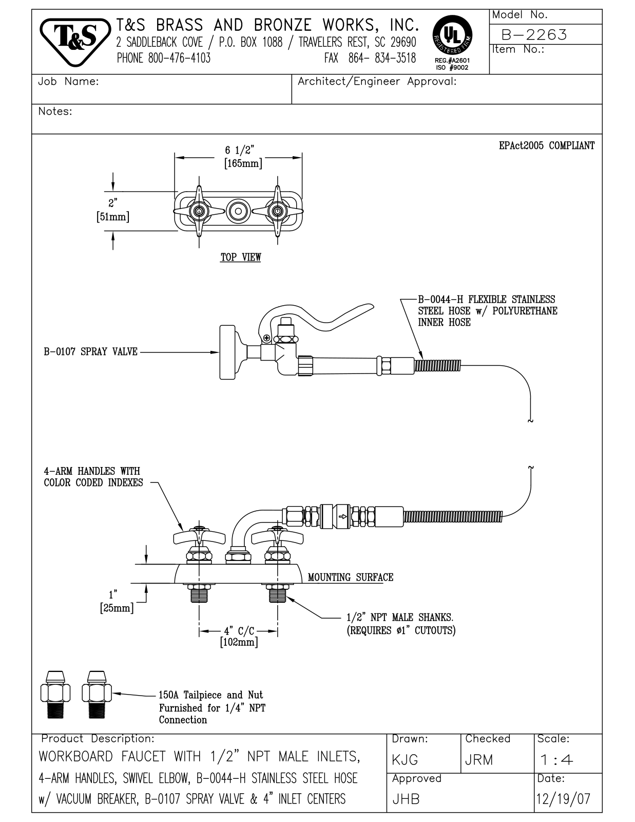 T & S Brass & Bronze Works B-2263 General Manual