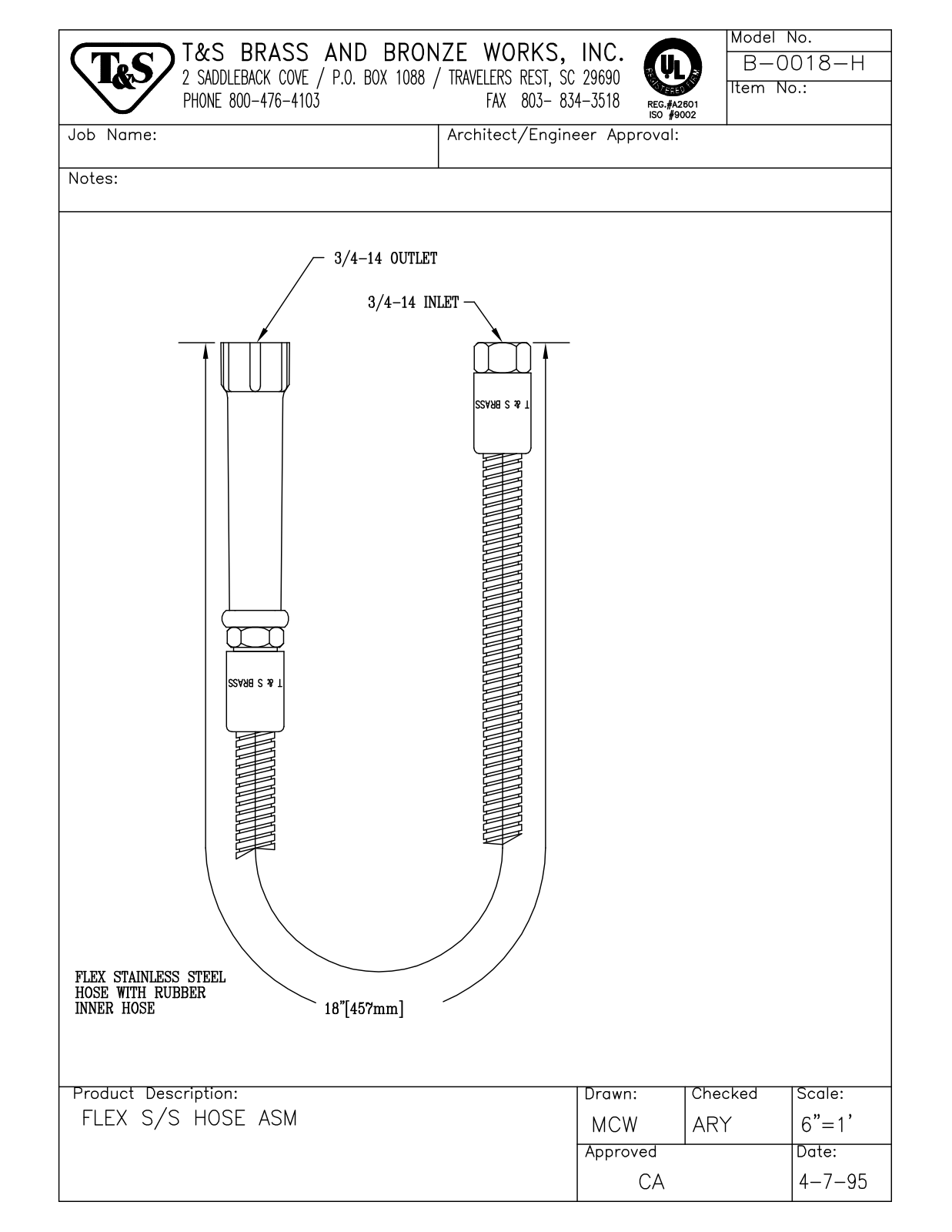 T&S Brass B-0018-H User Manual