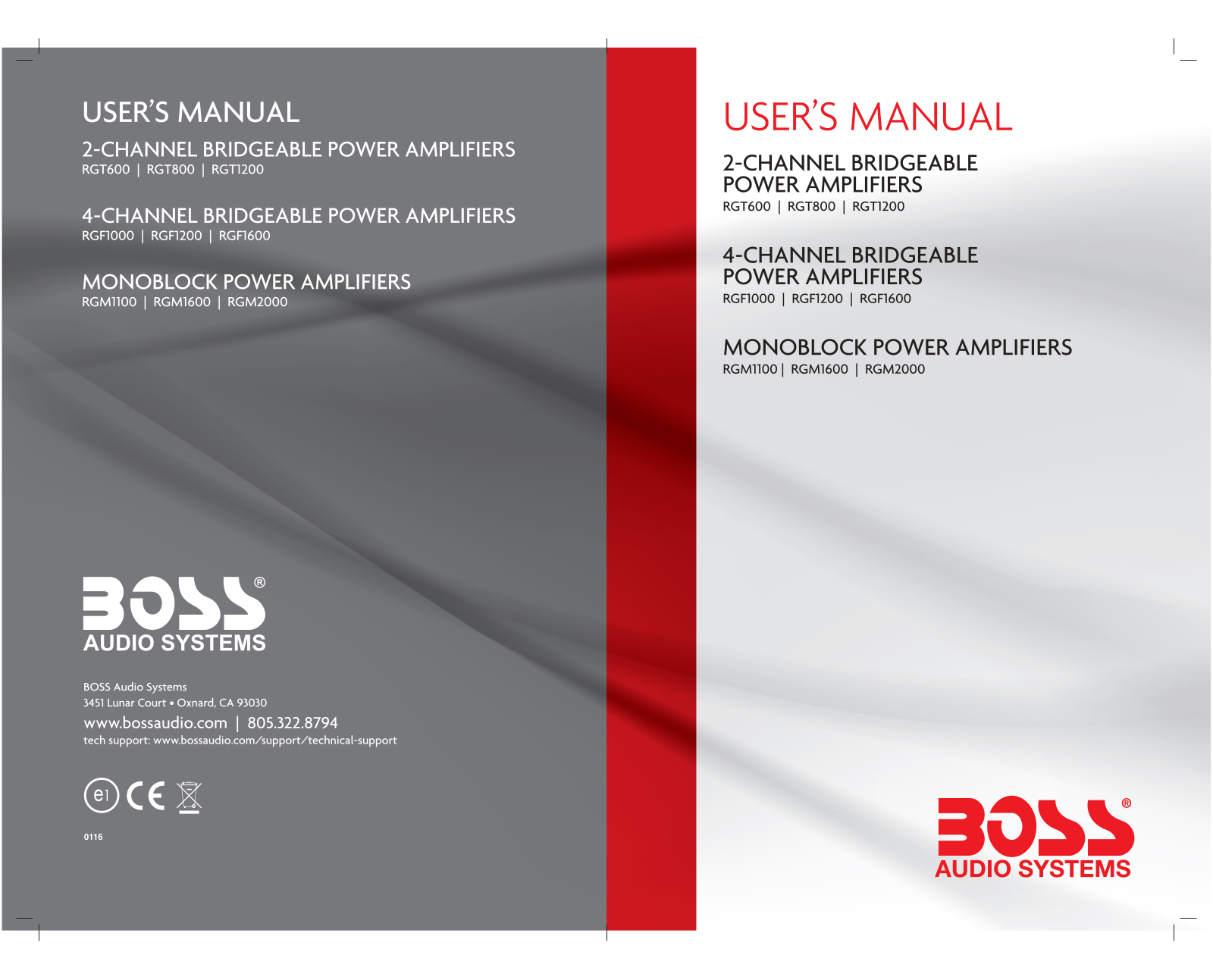 Boss Audio RAGE RGF1000, RAGE RGF1200, RAGE RGF1600, RAGE RGM1100, RAGE RGM1600 User Manual