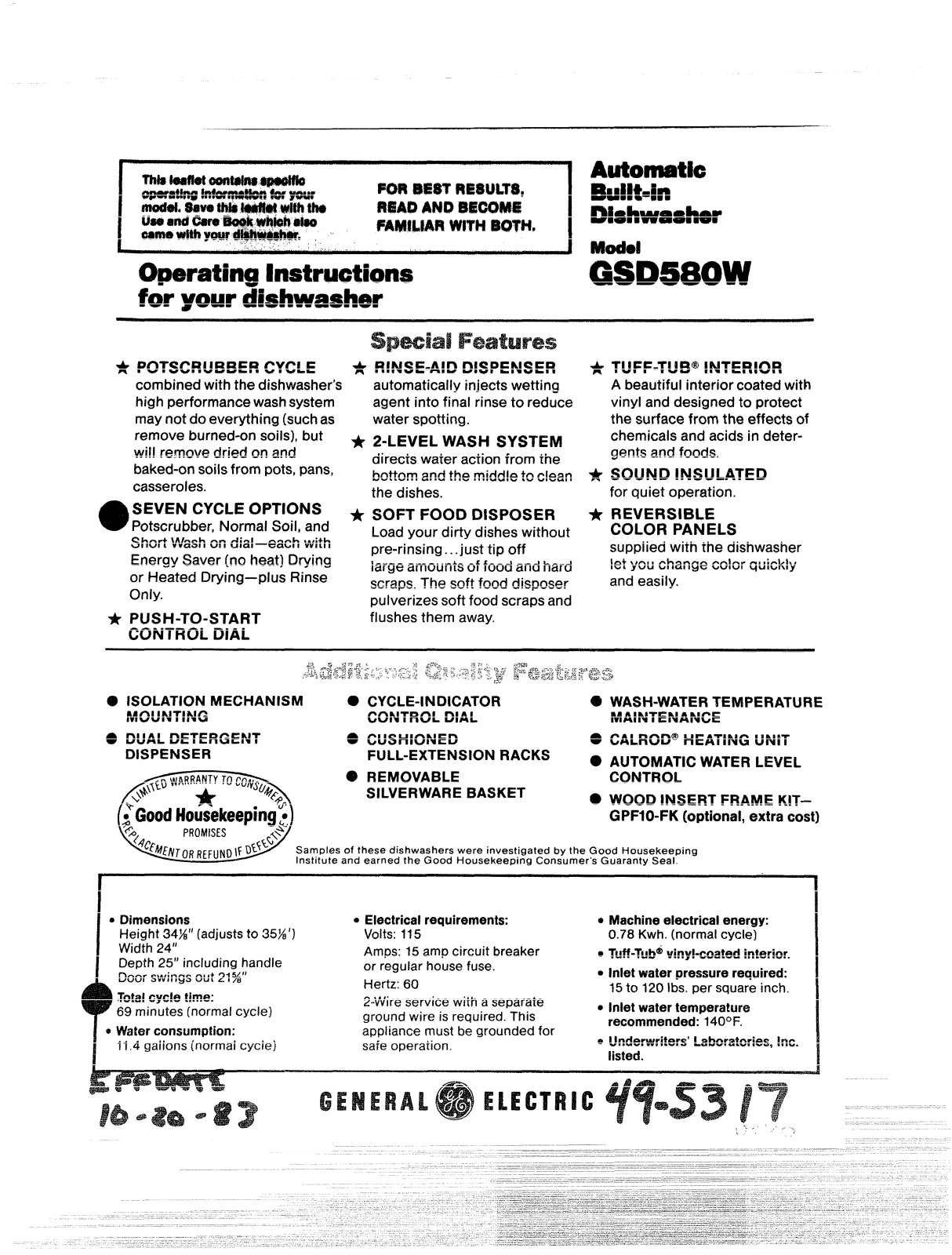 GE GSD580W Operating Instructions - ManualMachine.com