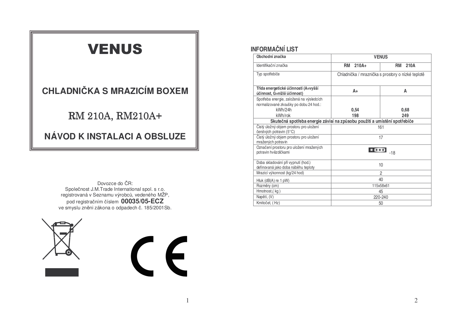 Venus RM 210 A+ User Manual