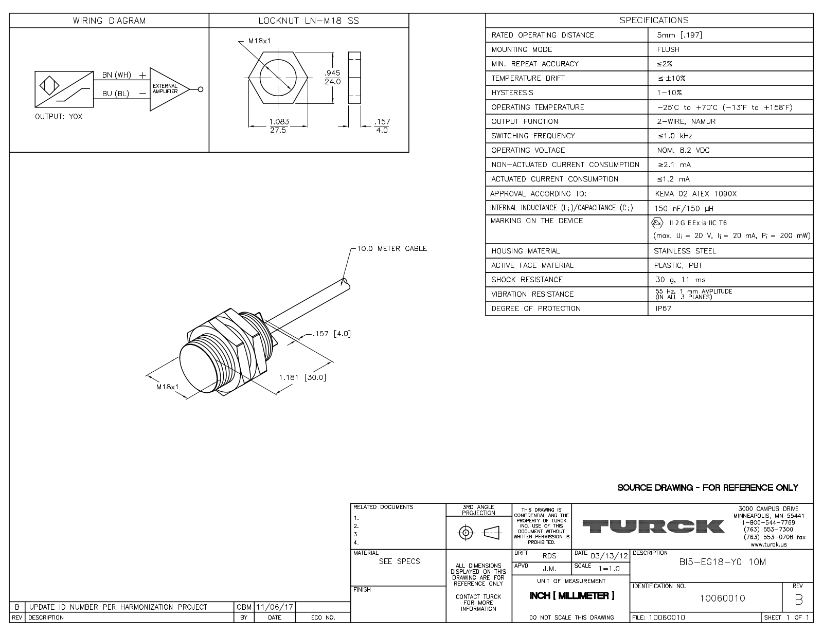 Turck BI5-EG18-Y010M Data Sheet