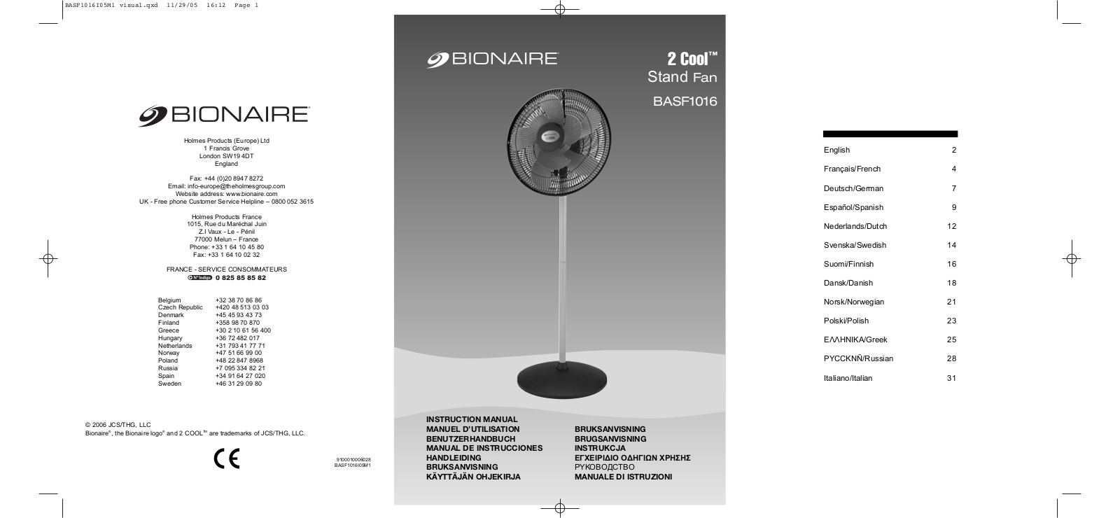 Bionaire BASF1016 User Manual