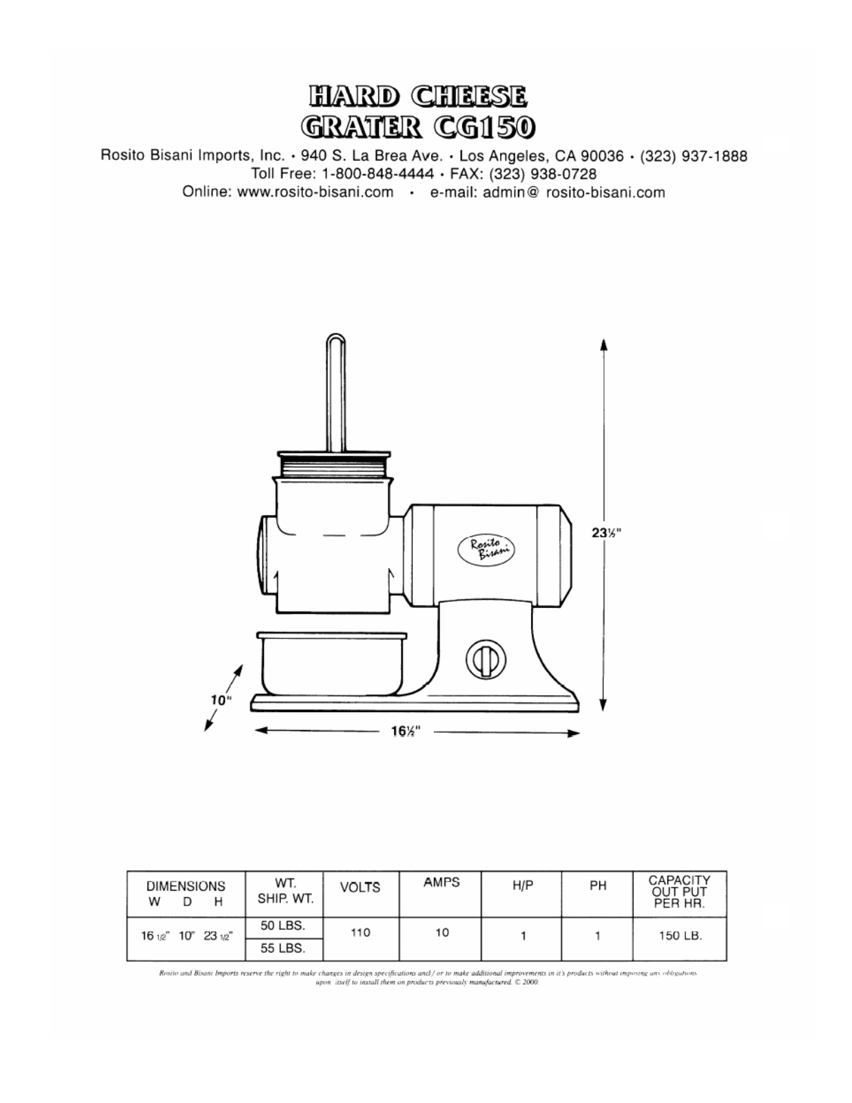 Rosito Basani CG150 User Manual