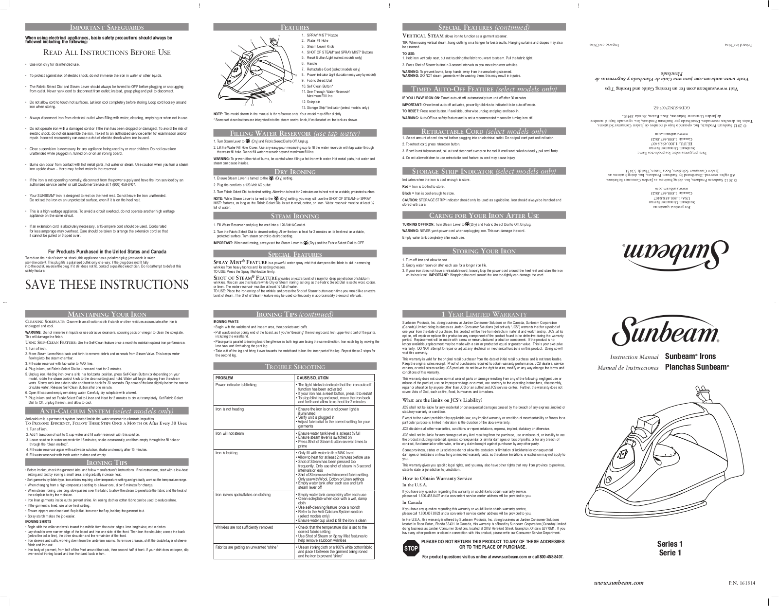 Sunbeam 00302-MASTER Owner's Manual