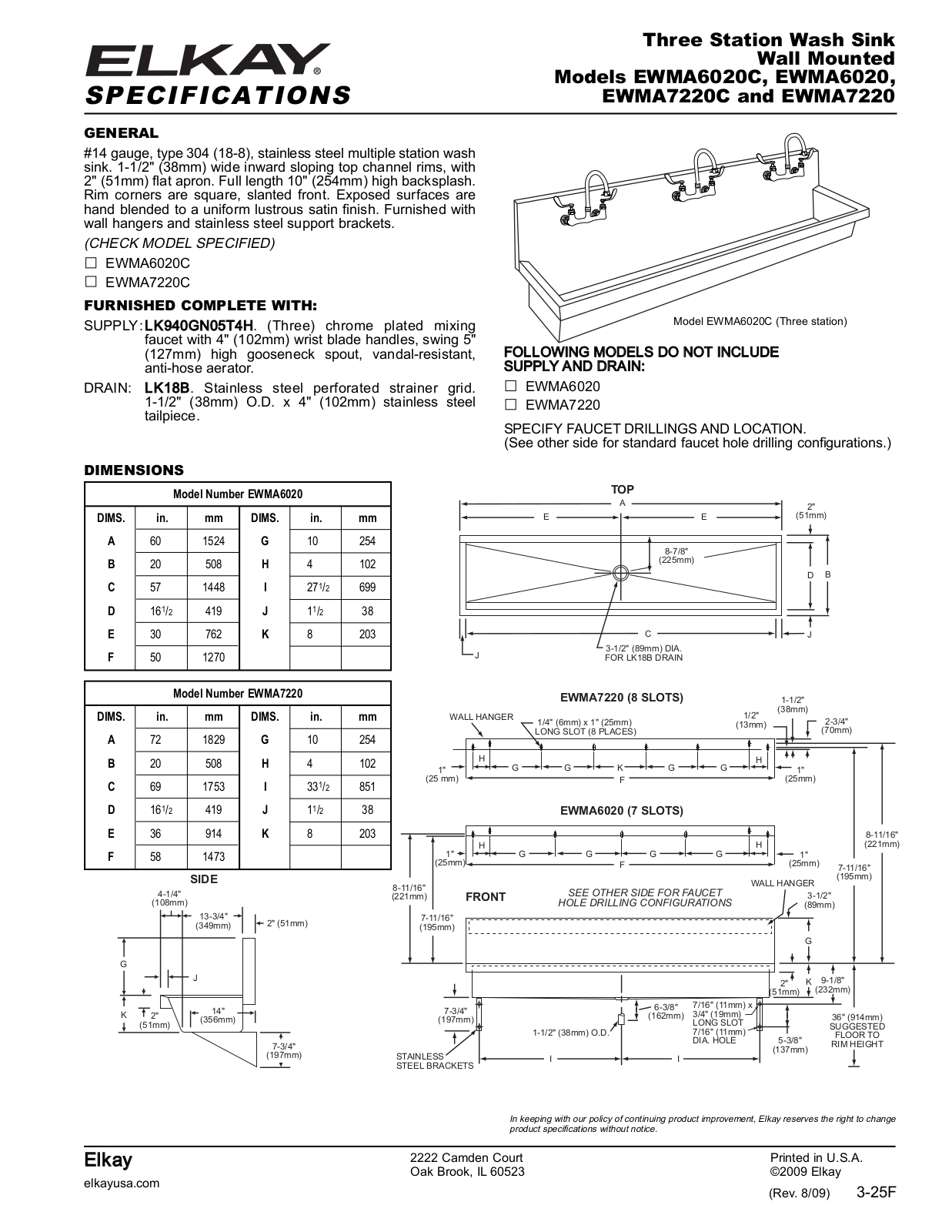 Elkay EWMA6020, EWMA7220C, EWMA7220 User Manual