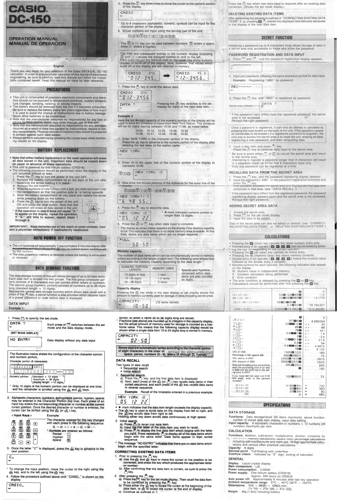 Casio DC-150 User Manual