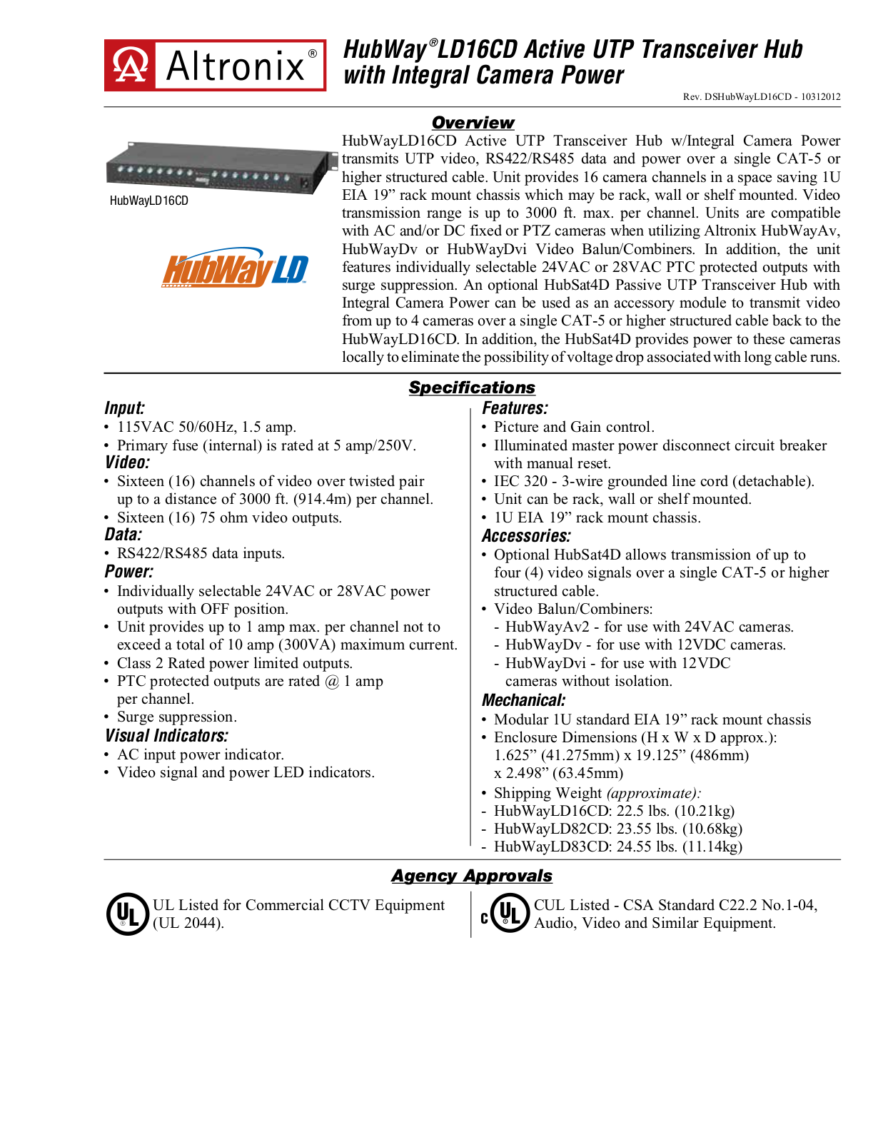 Altronix HubWay LD16CD Data Sheet