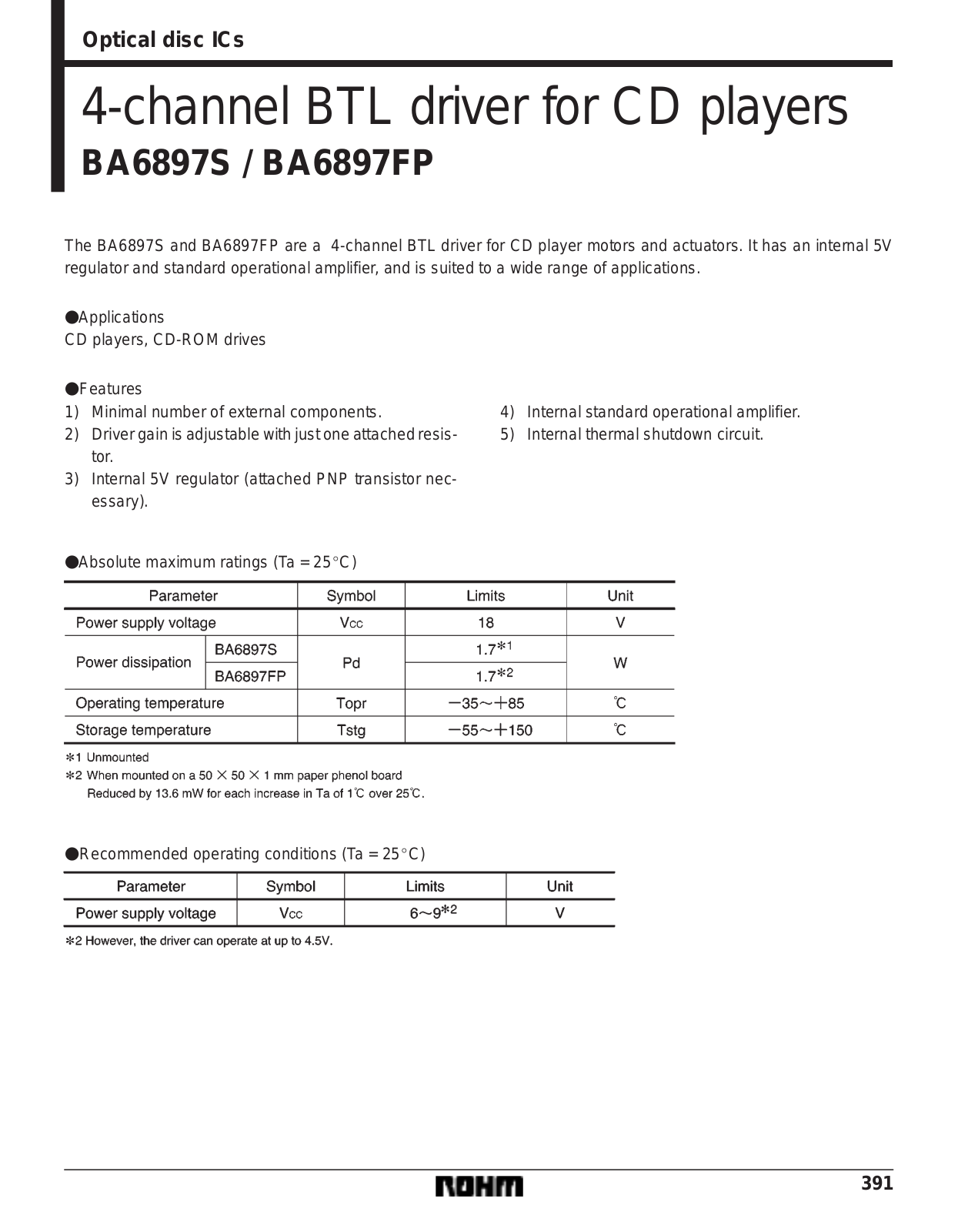 Datasheet BA6897S, BA6897FP Datasheet (ROHM) - ManualMachine.com