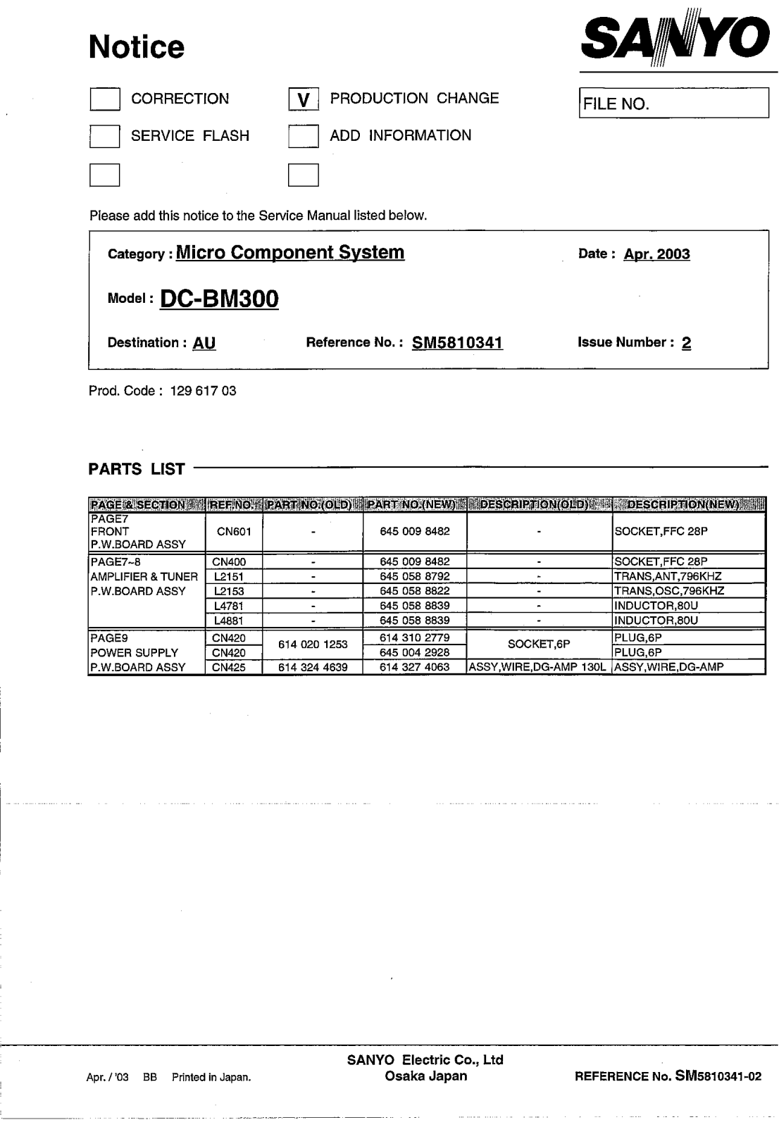 Sanyo DC BM300 PC Service Manual