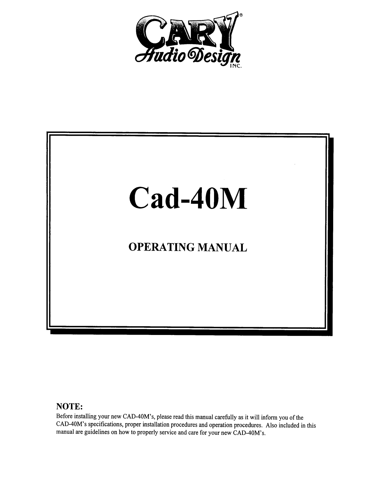 Cary Audio CAD 40M Owner's Manual