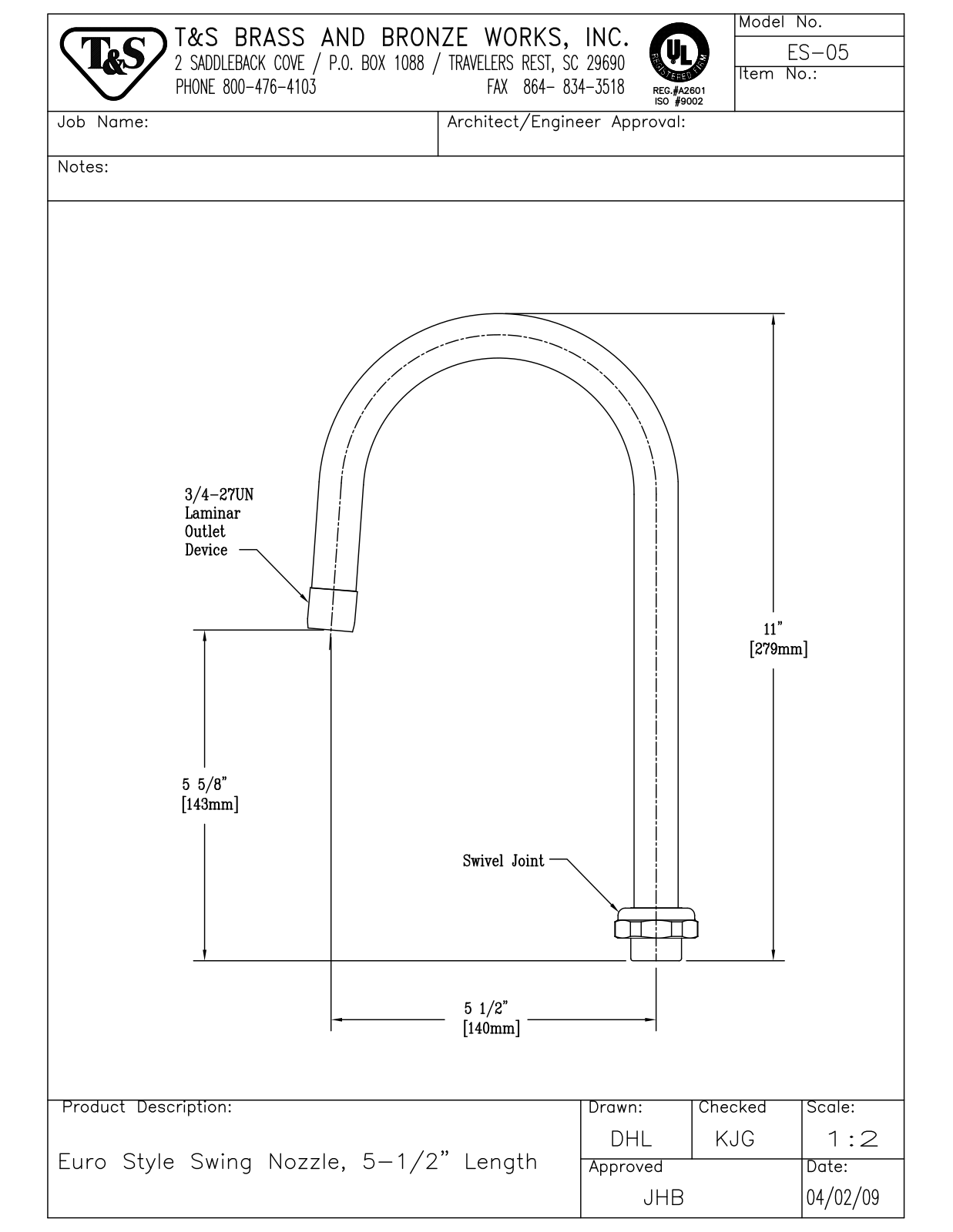 T&S Brass ES-05 User Manual