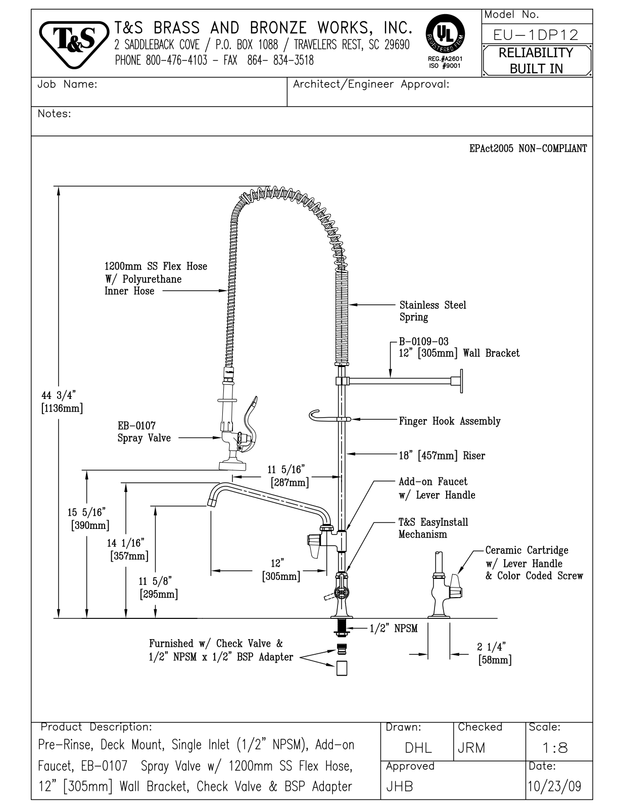 T&S Brass EU-1DP12 User Manual