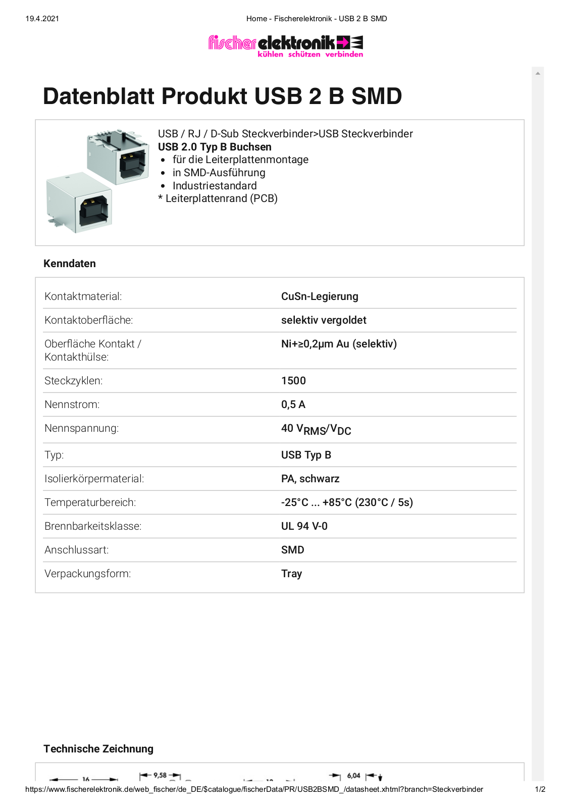 FISCHER ELEKTRONIK FIS USB 2 B SMD Datasheet - ManualMachine.com