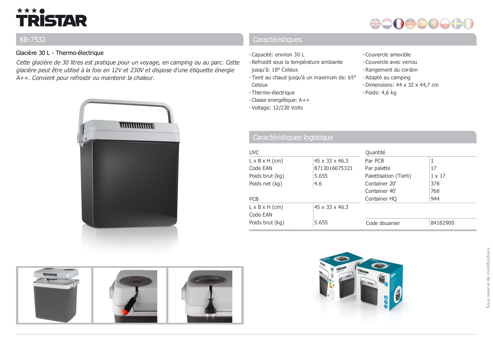 Tristar KB-7532 product sheet