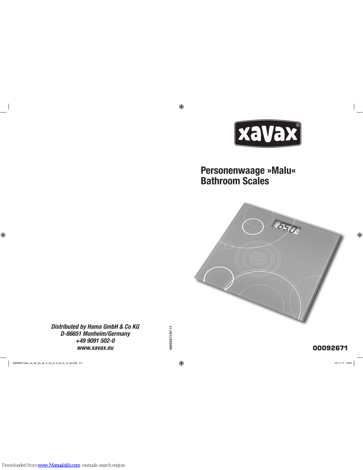 Xavax Malu, 00092671 Operating Instructions