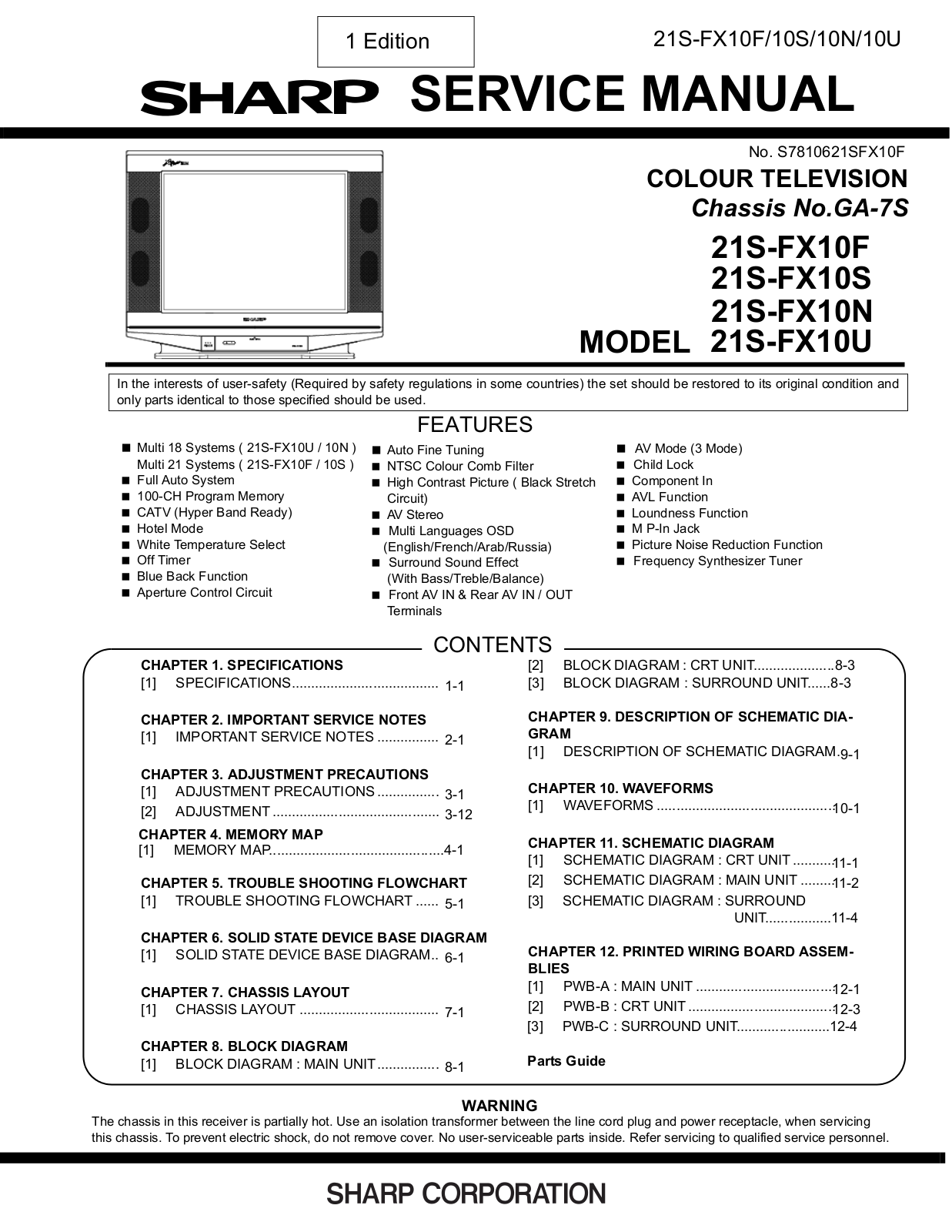 Sharp 21S-FX10F Schematic