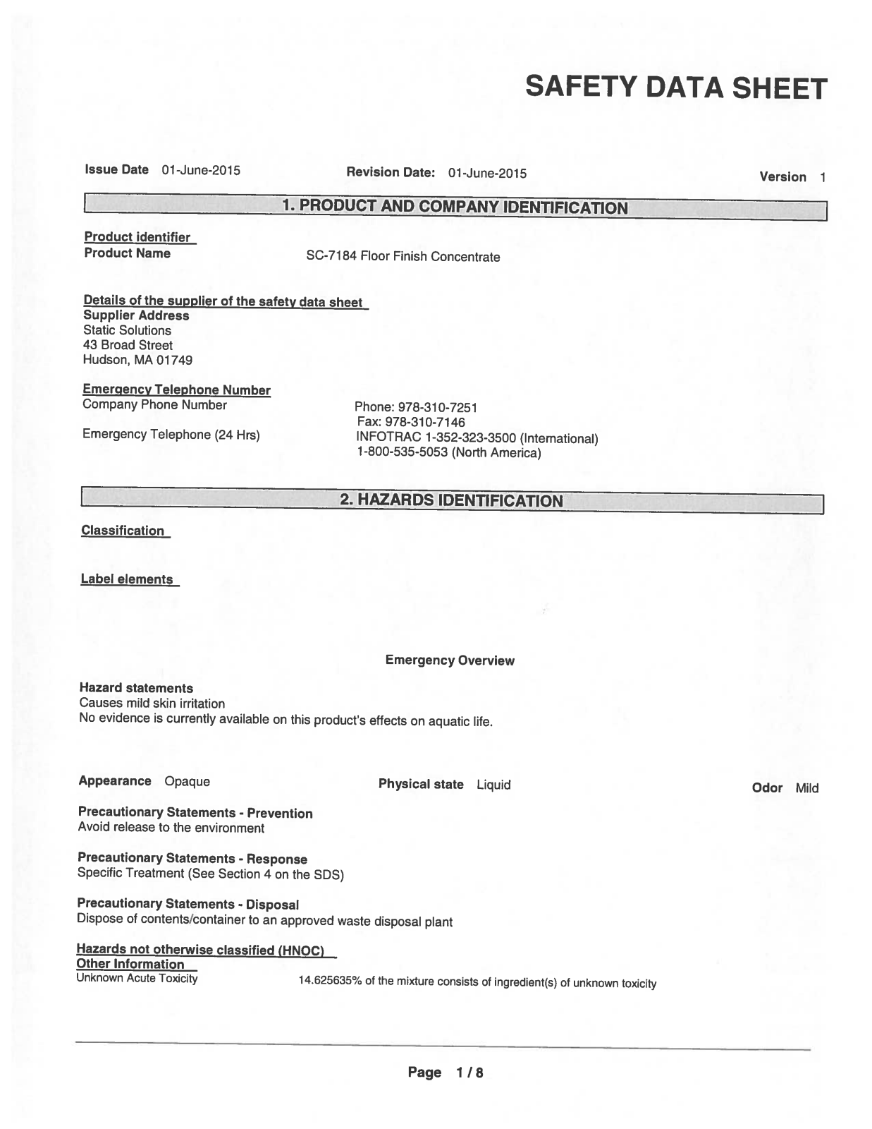 Static Solutions SC-7184 User Manual