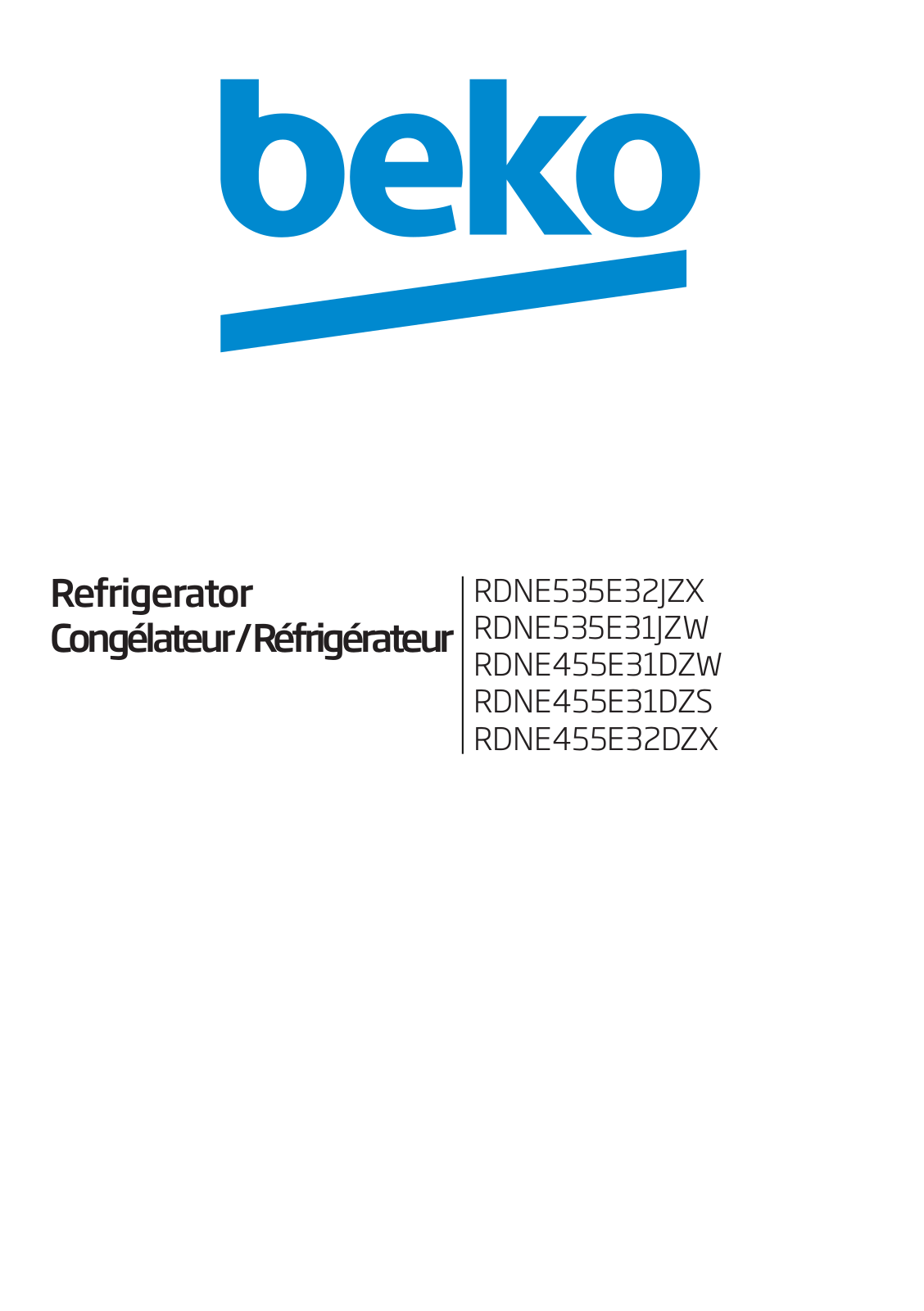 Beko RDNE535E32JZX, RDNE535E31JZW, RDNE455E31DZW, RDNE455E31DZS, RDNE455E32DZX User manual