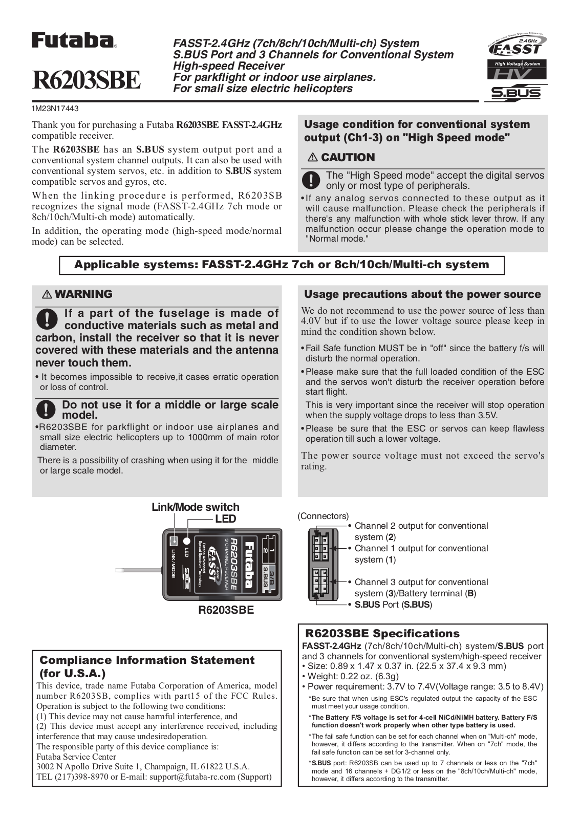 Futaba R6203SBE User Manual