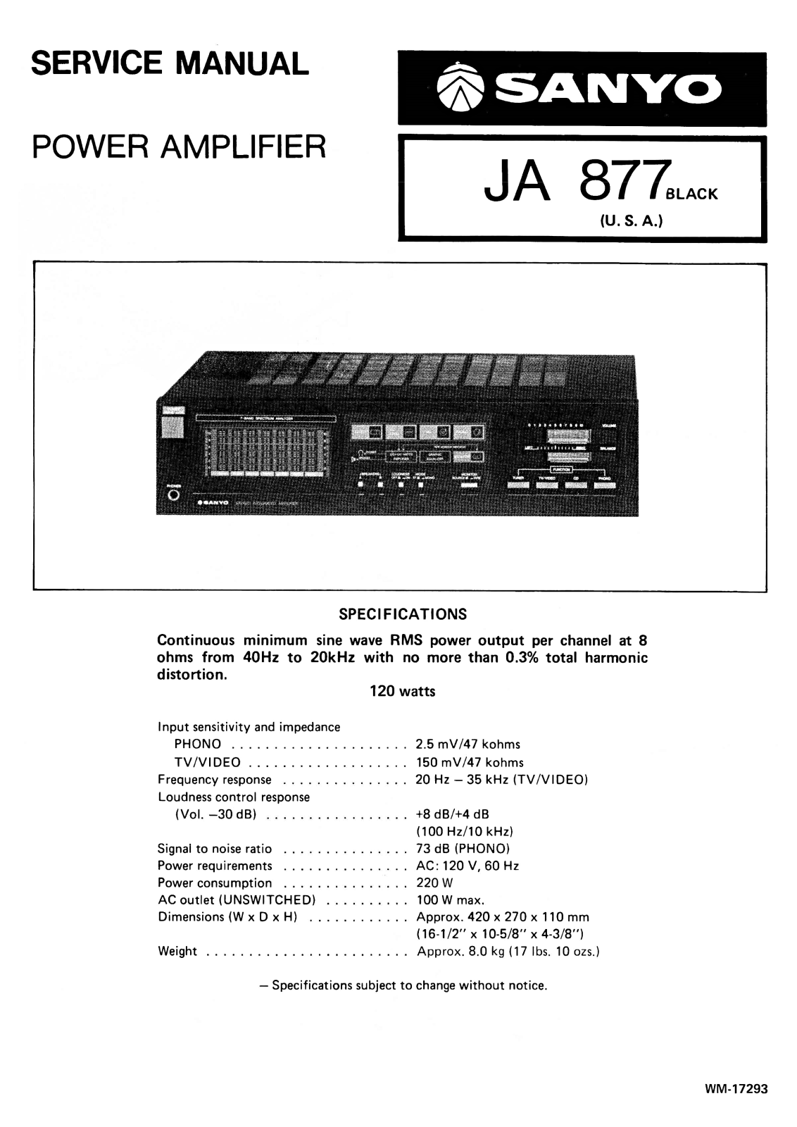 Sanyo JA-877 Service Manual