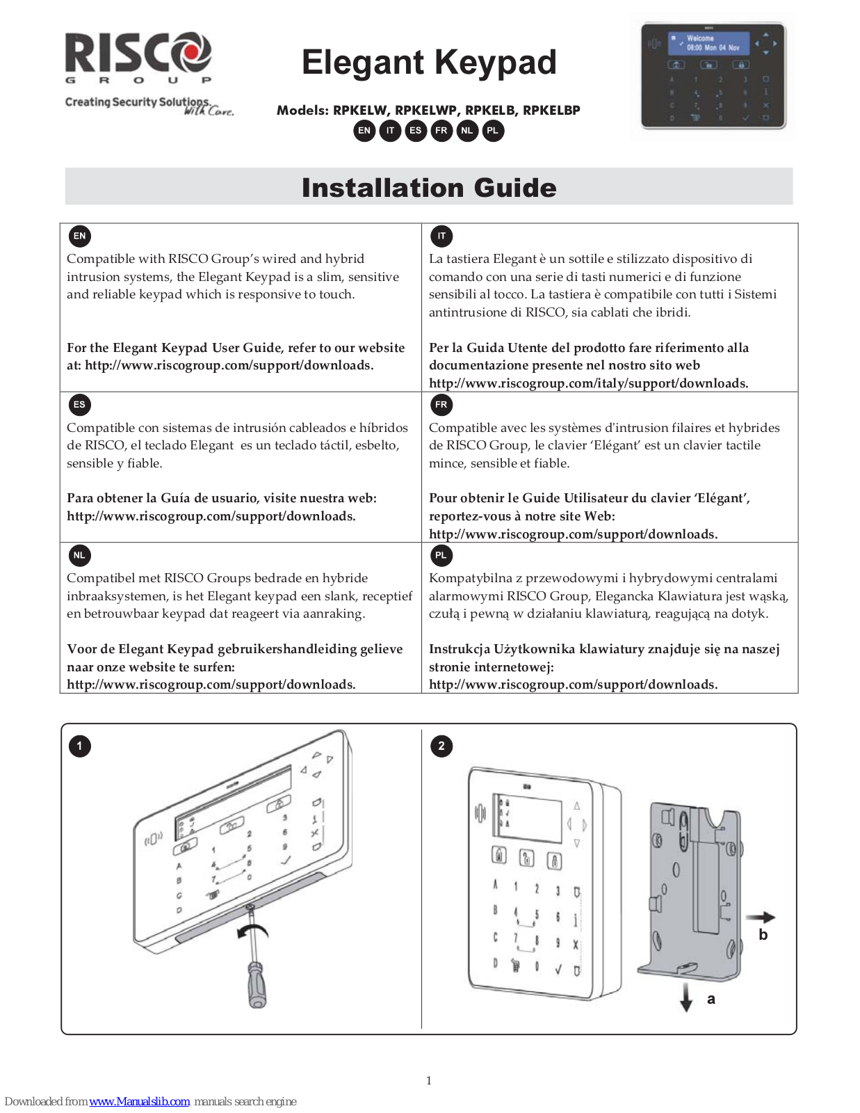 Risco RPKELWP, RPKELBP, RPKELB Installation Manual