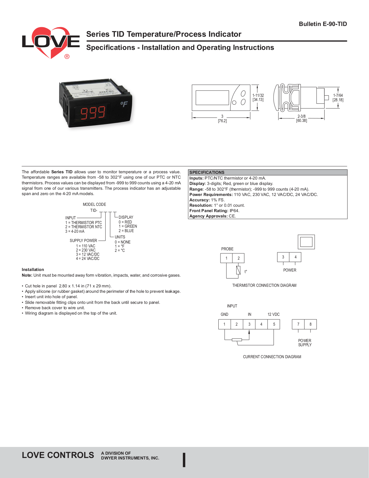 Dwyer Instruments Series TID Installation and Operating Instructions