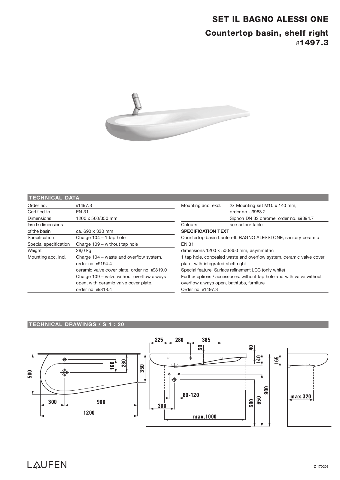 Laufen 8.1497.3 Datasheet