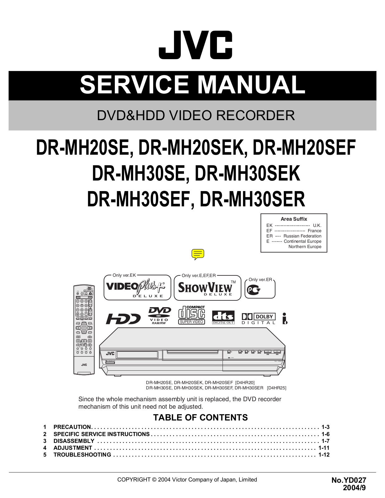 JVC DR-MH20SE, DR-MH20SEK, DR-MH20SEF, DR-MH30SE, DR-MH30SEK Diagram