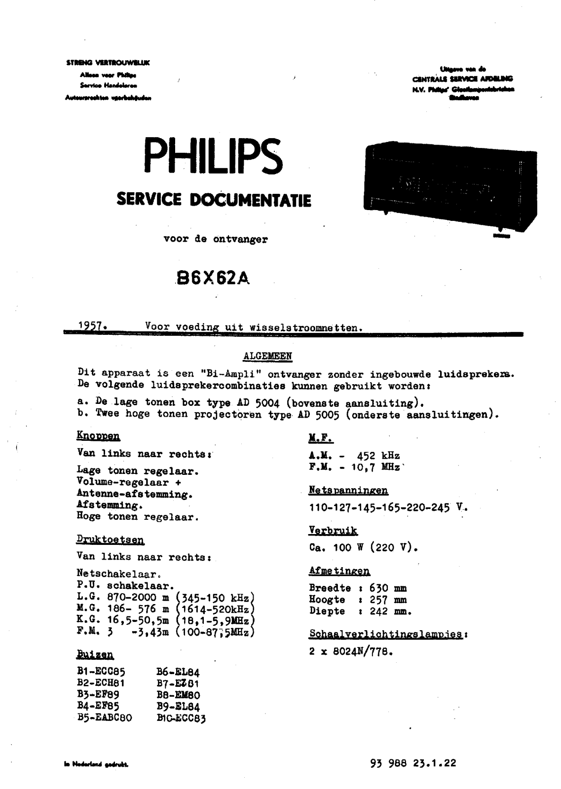 Philips B-6-X-62-A Service Manual