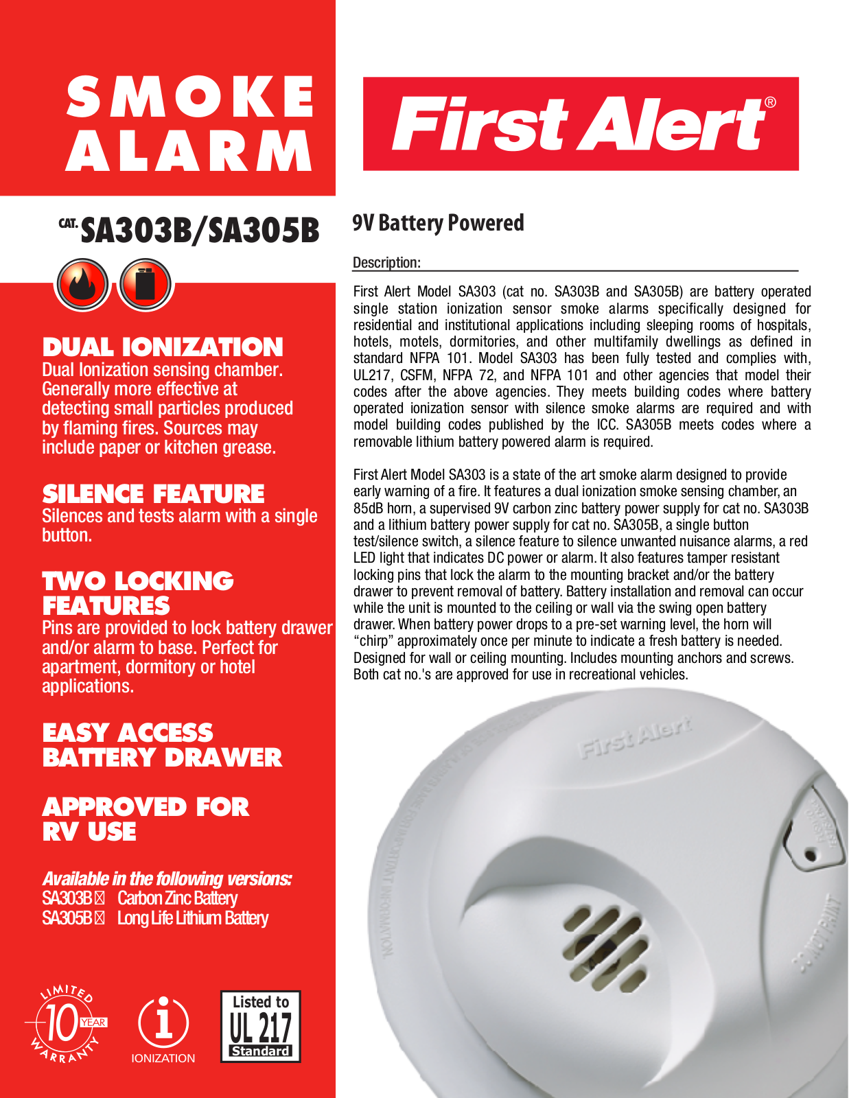 First Alert SA305B, SA303B User Manual