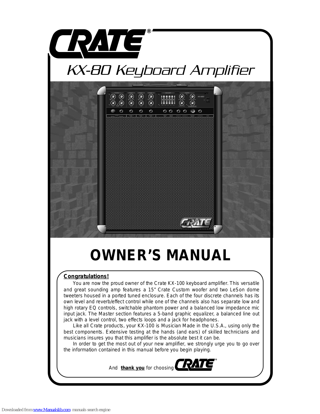 Crate KX-80 Owner's Manual