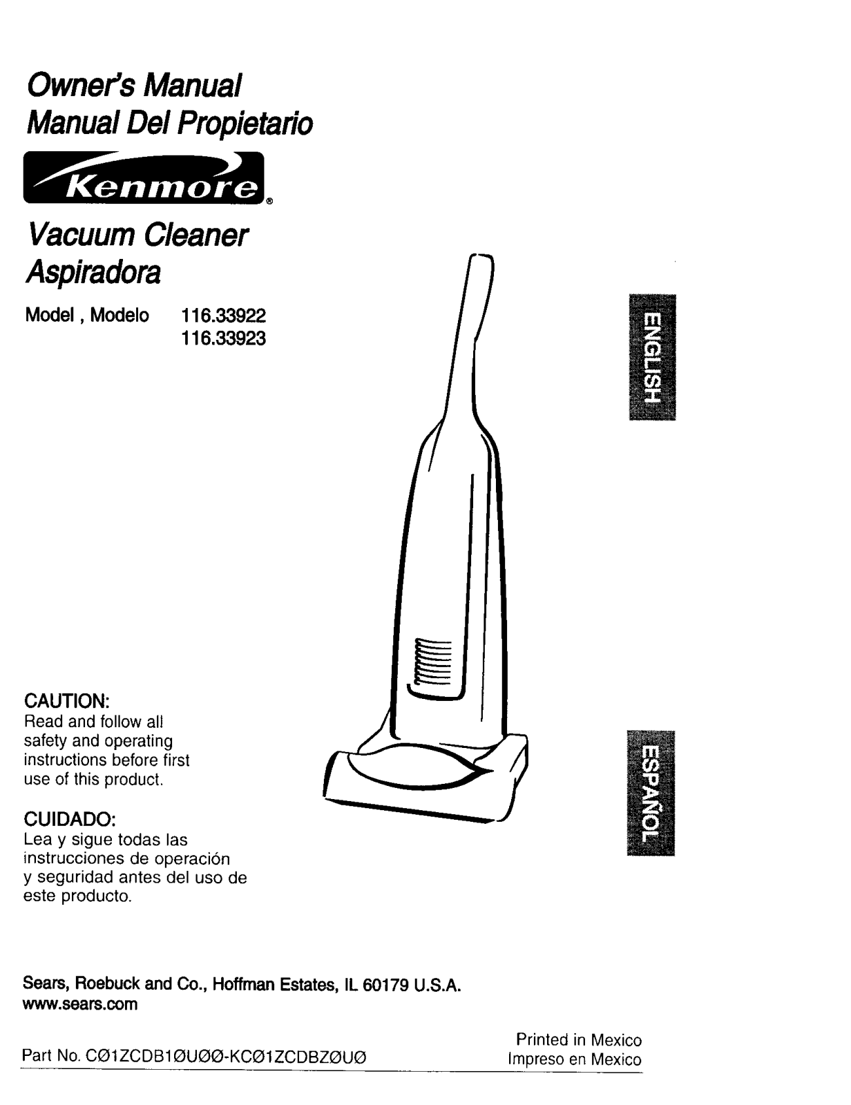 Kenmore 116.33923300, 116.33922300 Owner's Manual