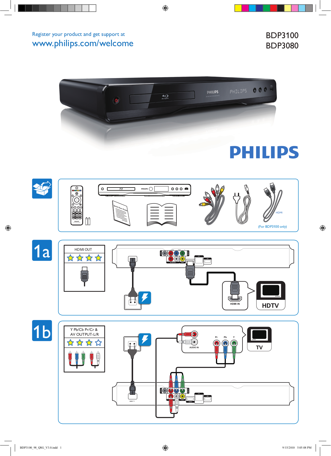 Philips BDP3100/98, BDP3080/98 Quick Start Guide