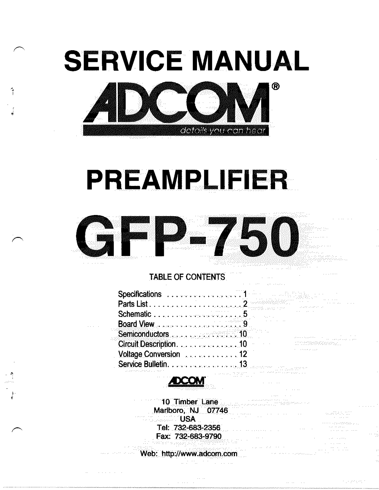 Adcom GFP-750 Service manual