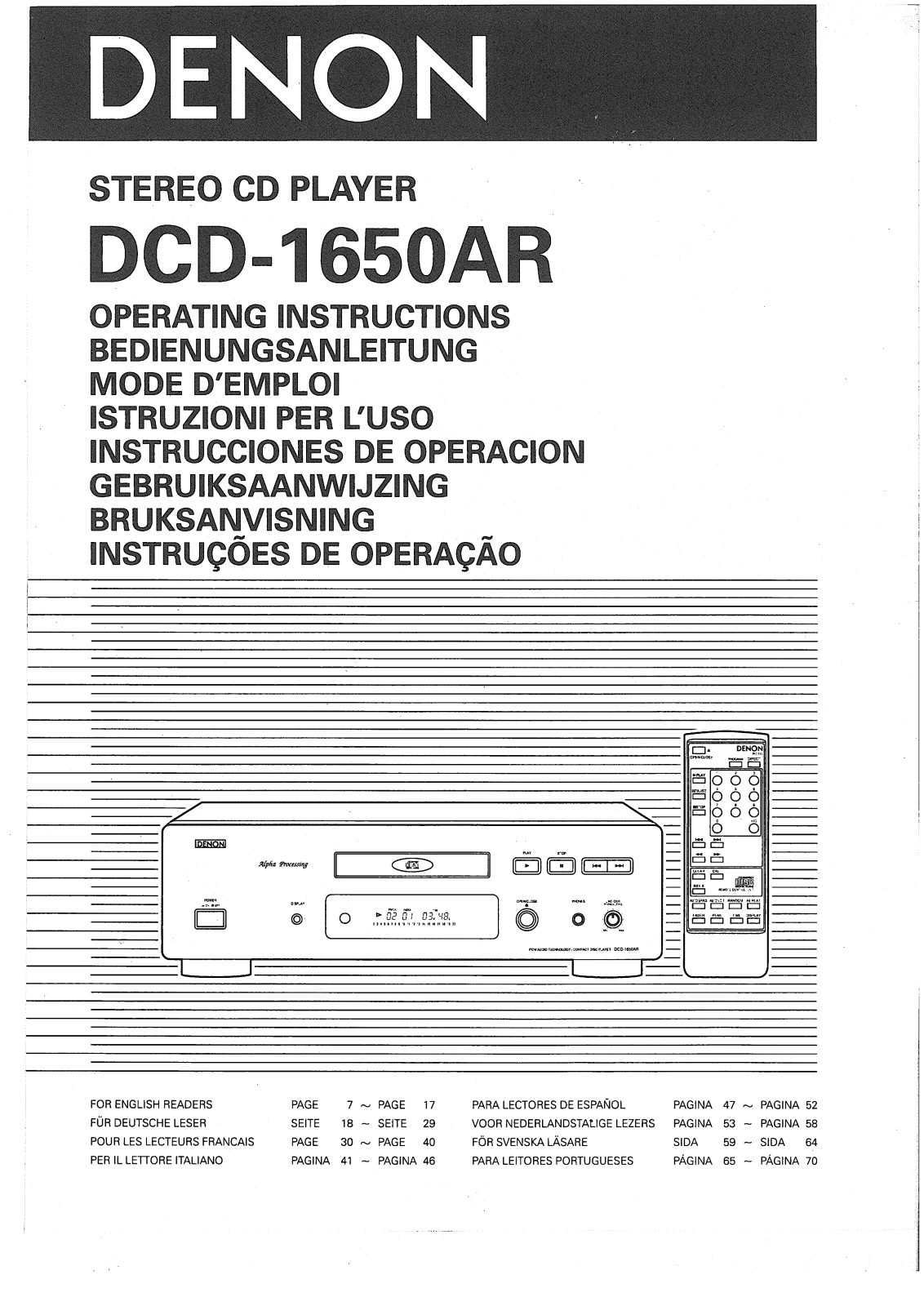 Denon DCD-1650AR OPERATING INSTRUCTIONS