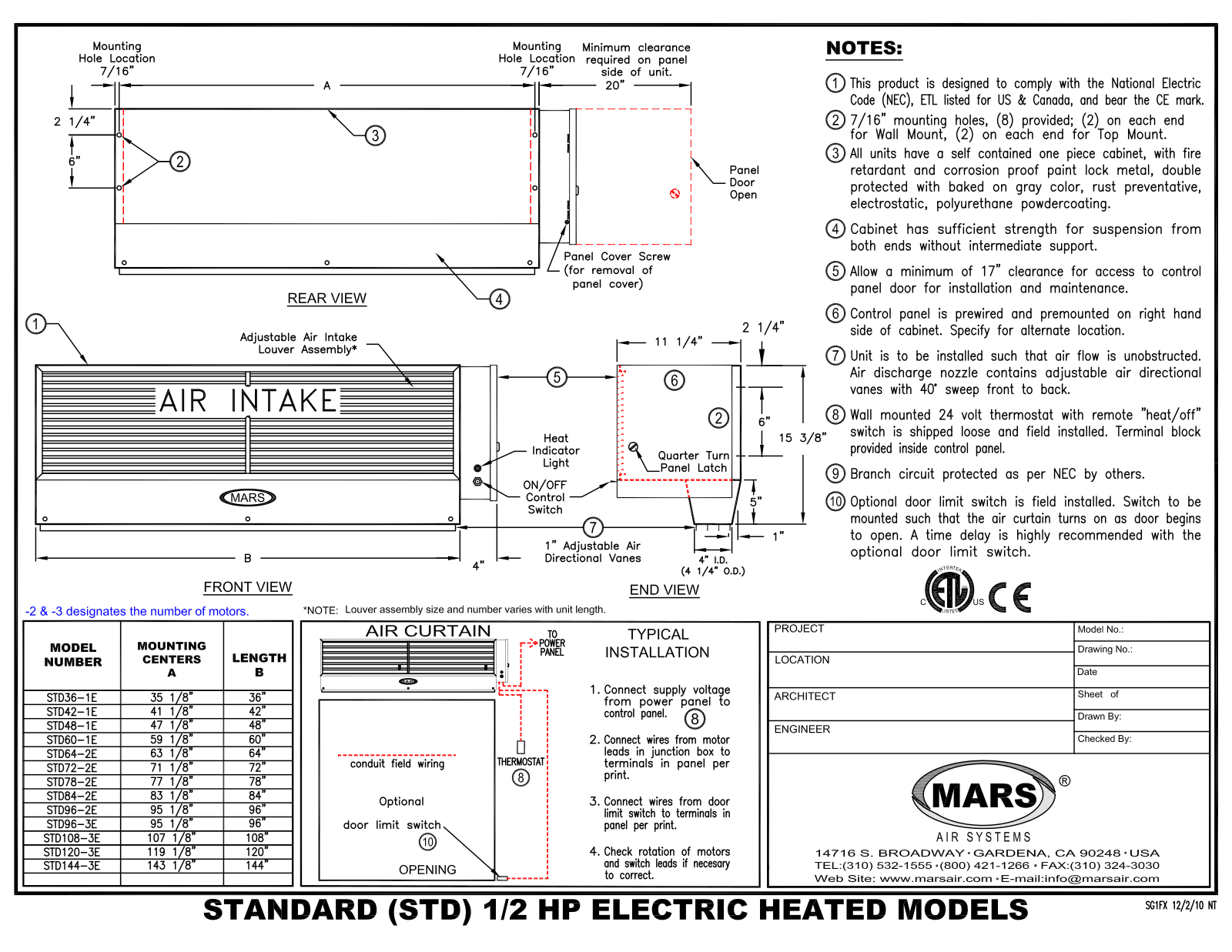 Mars Air STD120-3E User Manual