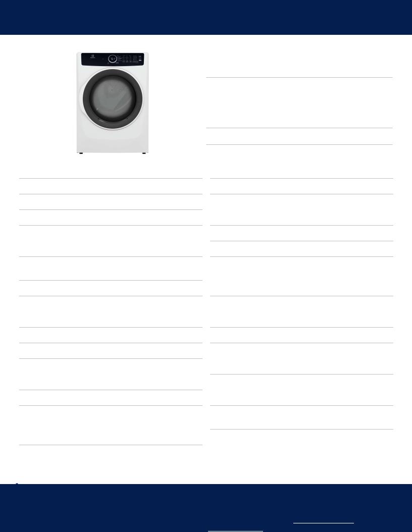 Electrolux ELFG7437AW Specification Sheet