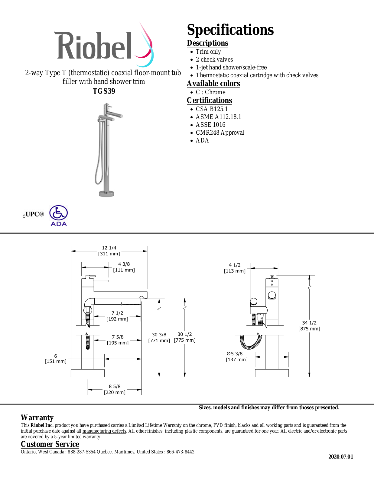 Riobel TGS39C Specifications - ManualMachine.com