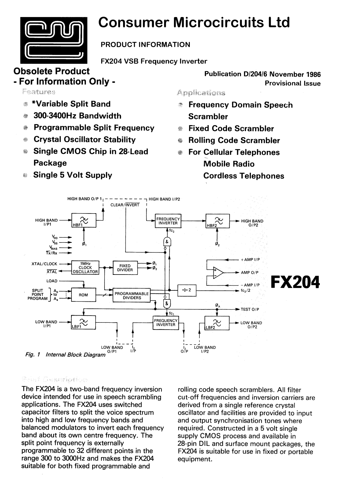 Consumer Microcircuits Limited FX204LH, FX204J Datasheet