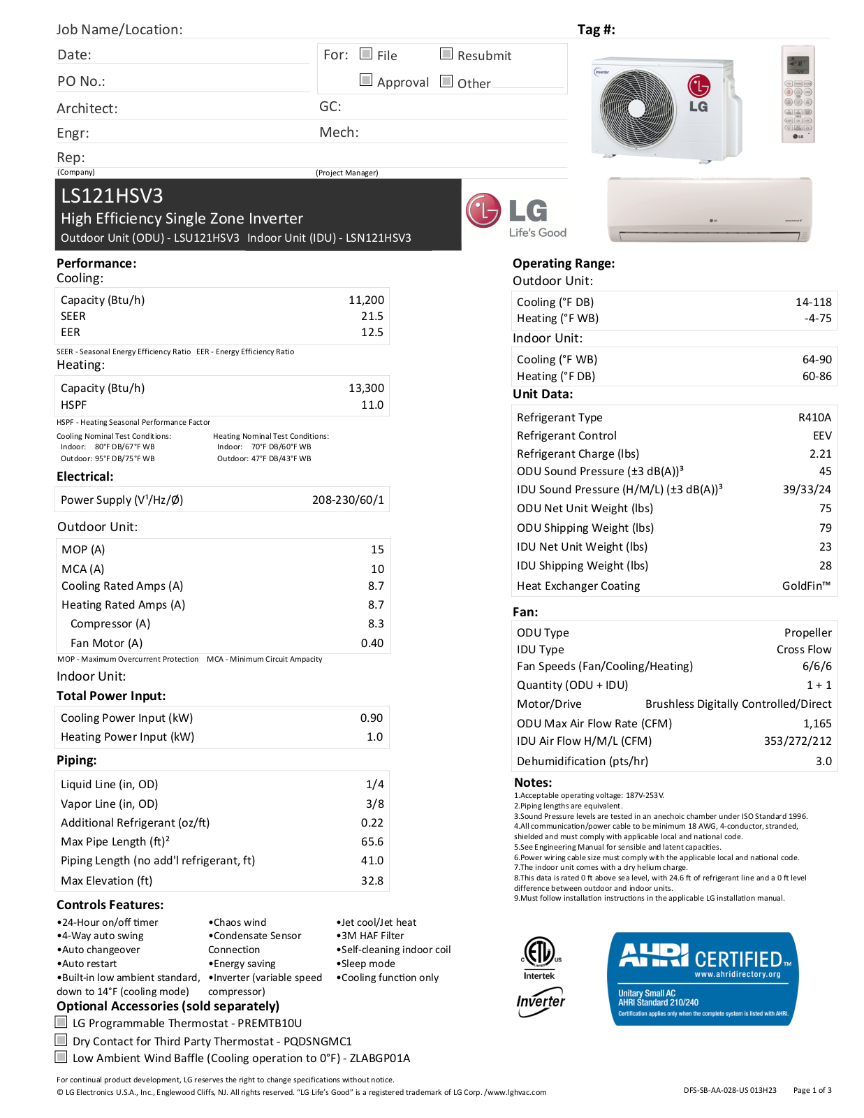 LG LSU121HSV3 User Manual