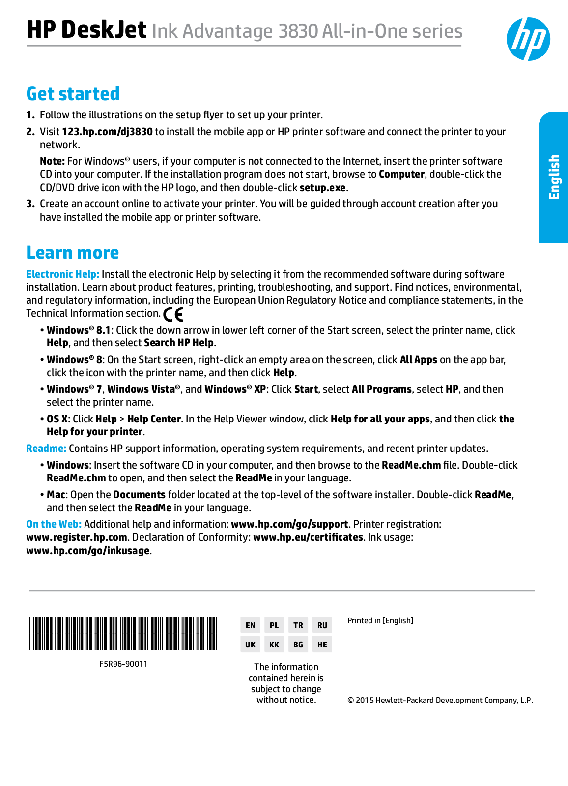 HP DeskJet Ink Advantage 3835 User manual