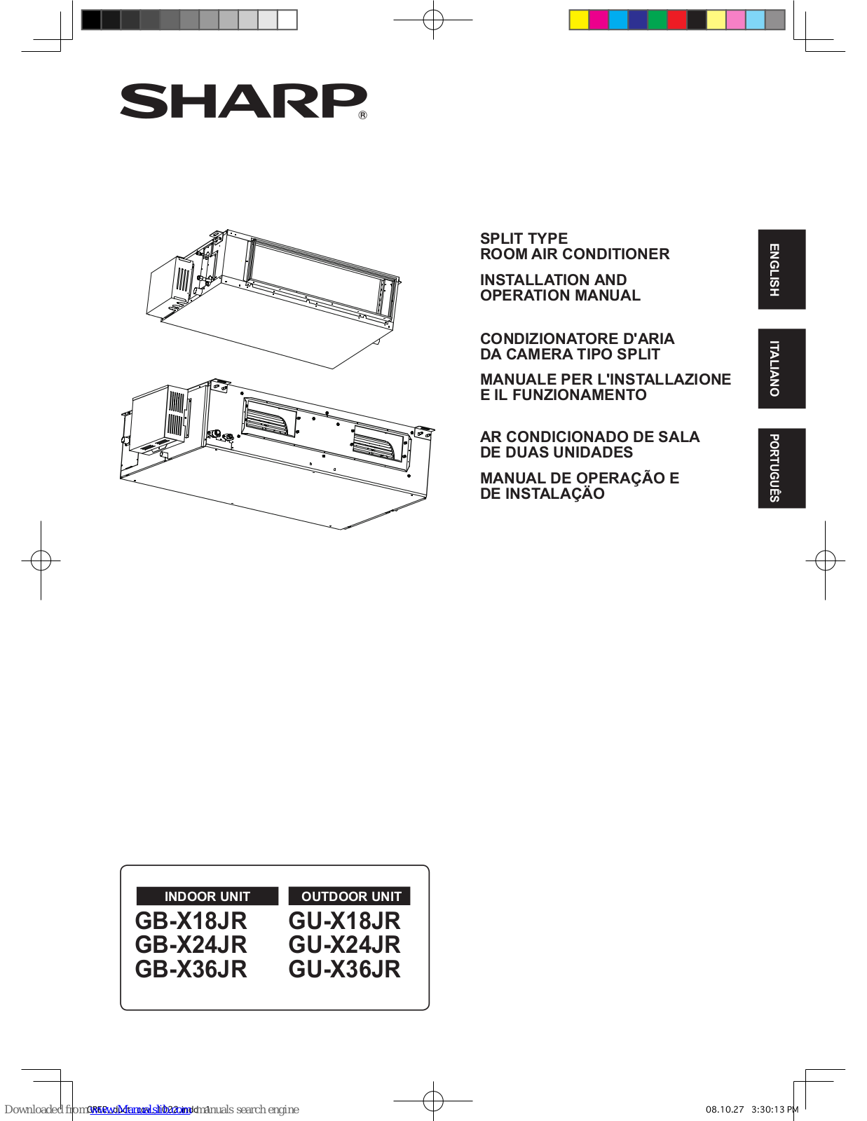 Sharp GB-X18JR,GB-X24JR,GB-X36JR,GU-X18JR,GU-X24JR,GU-X36JR Operation Manual